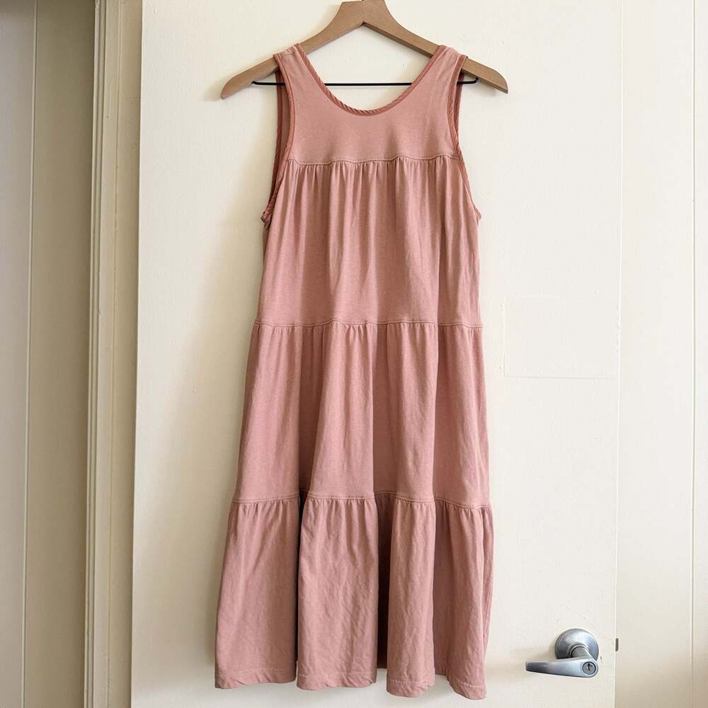 Everlane The Weekend Tiered Cotton Midi Dress M Oak Pink Sleeveless Boho